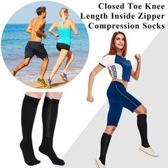 Tarpop 4 Pair Zipper Compression Socks Closed Toe 20-30 Mmhg XX-Large, Black