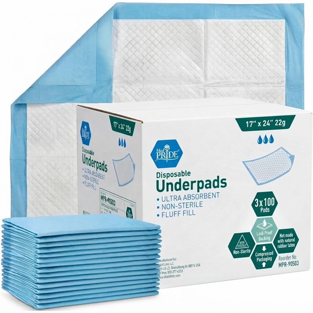 Medpride Disposable Underpads 17x24in 100 Count Bed & Chair Covers Blue