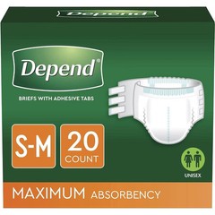 Depend Protection with Tabs Maximum Briefs S/M 20 Count 19-34 in Waist
