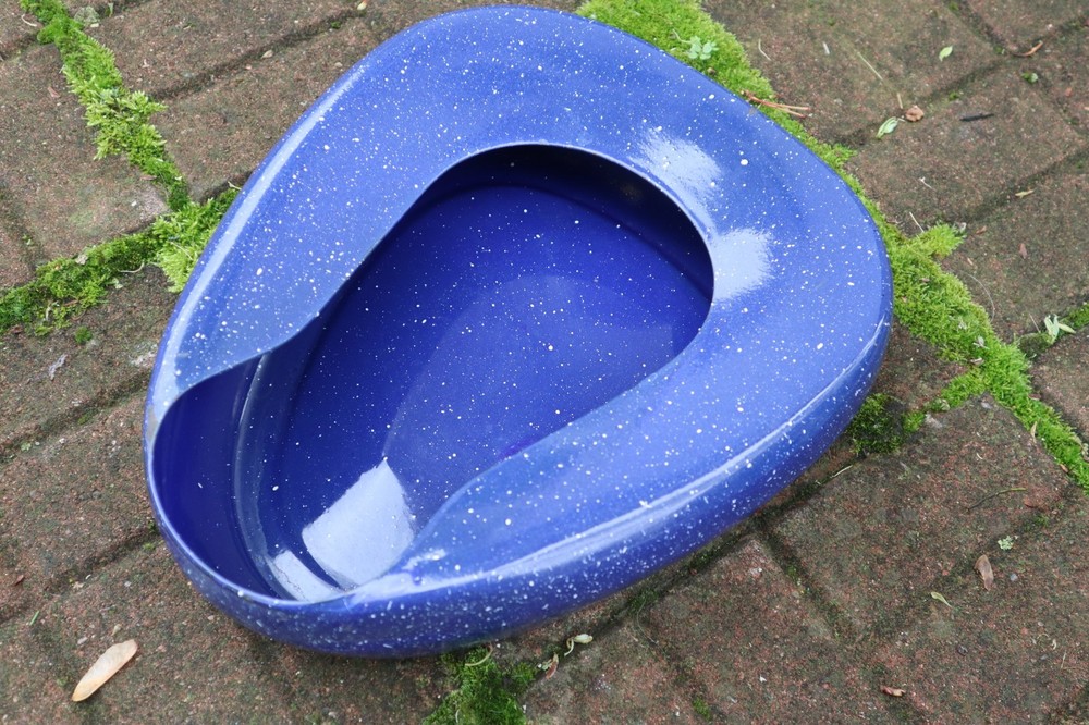 Vintage Blue speckled Porcelain Enamel Metal Bed Pan