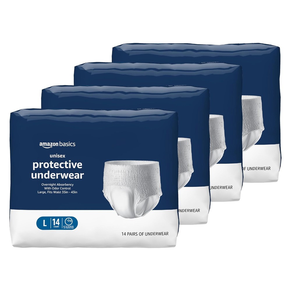 Amazon Basics Unisex Protective Underwear, Overnight Absorbency, Large, 56 Count