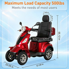 1000W Heavy Duty 4Wheel Mobility Scooters 500lbs Capacity Electric Powered Chair