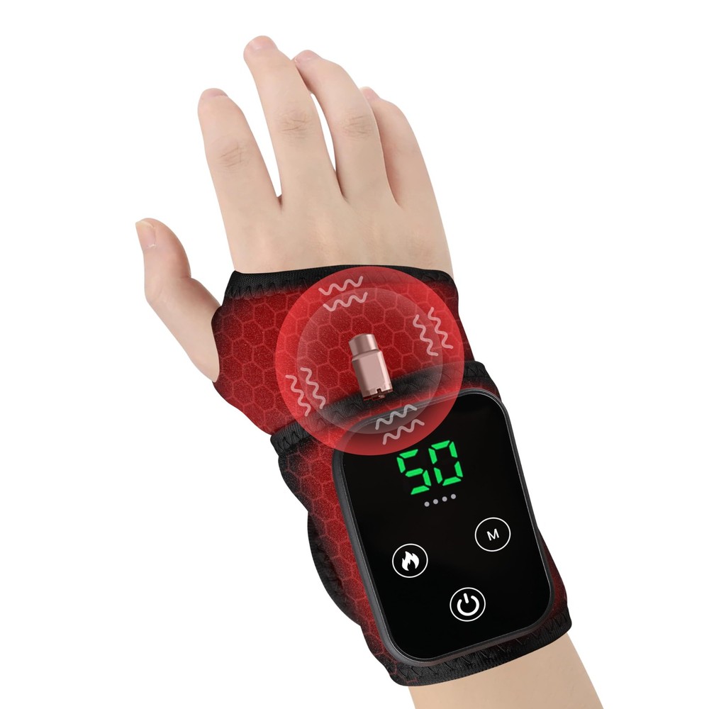 Cordless Wrist Heating Pad for Pain – 5 Heat Levels & Vibration, 3000mAh Rech…