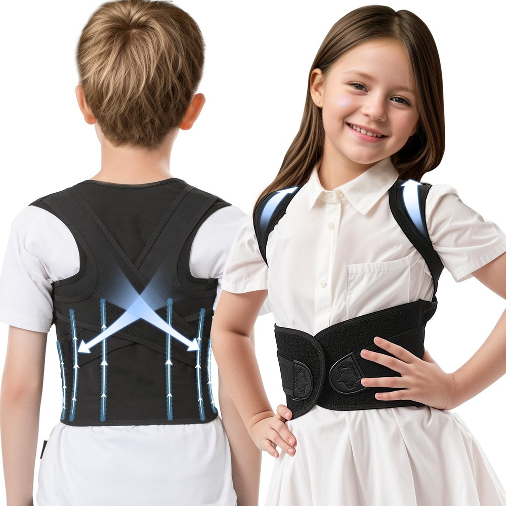 babaka Posture Corrector for Kids and Teens Adjustable Full Medium, Black