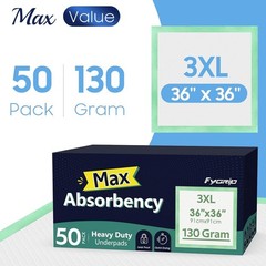 50 Count Hospital Grade 130 Gram 36” x 36” Max Absorbency Disposable Underpad…