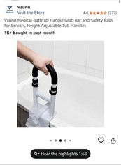 Vaunn Medical M775N-HAWB-APVM Adjustable Non-Slip Clamp-On Bath Tub Handle