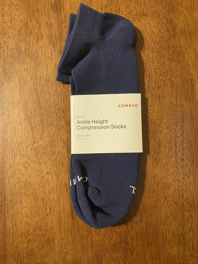 NWT Comrad Allies Blue Compression Socks Ankle Height Men’s XL 13-15 Comfort