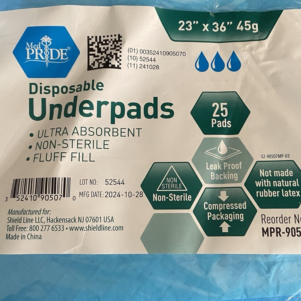 MED PRIDE 25 Disposable Underpads 23“ X 36“ Incontinence Pads, Chux, Bed Cover