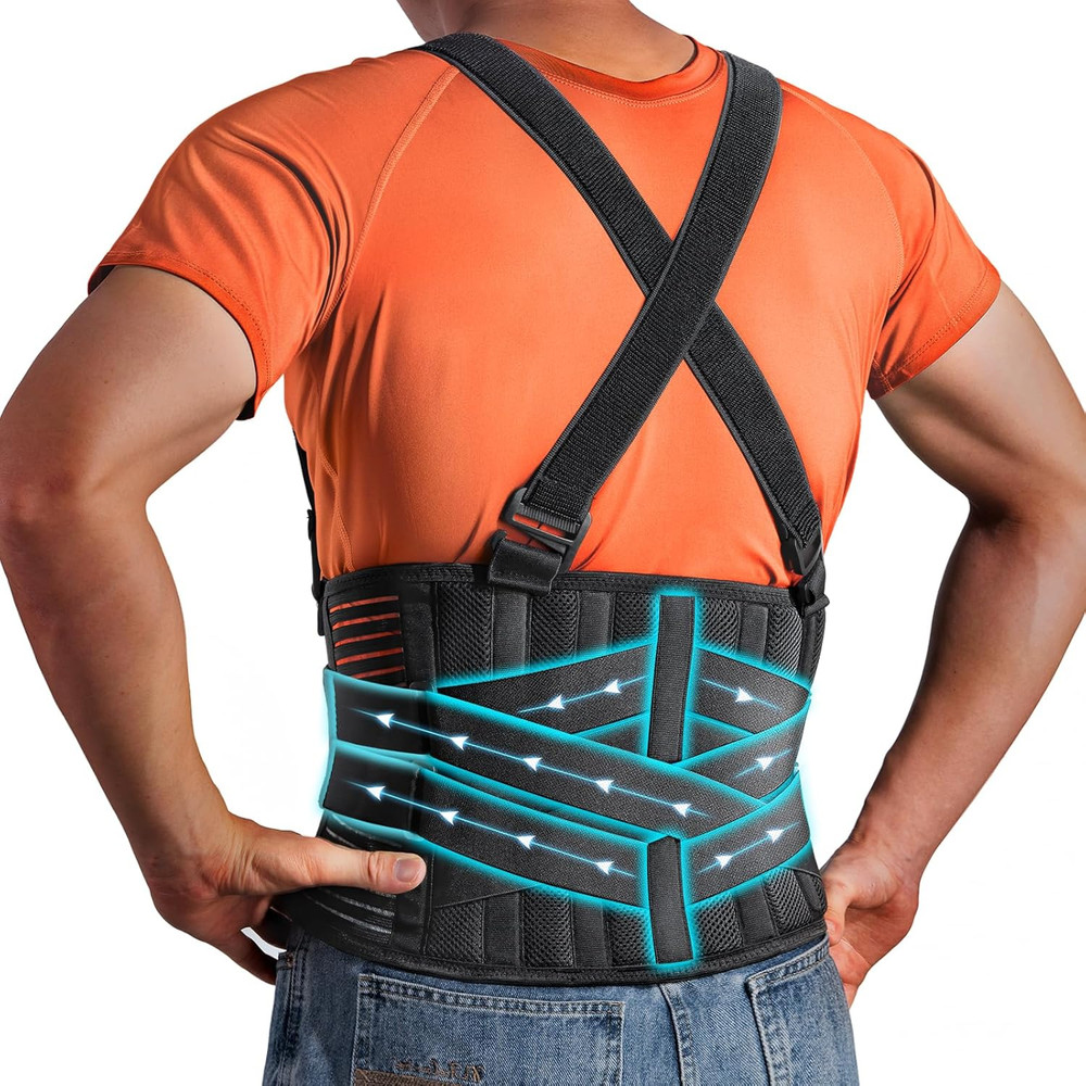 Plus Size 2XL/3XL Work Back Brace with 2 Removable Suspender Straps, Back Postur