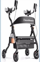 BlessReach Heavy Duty Upright Rollator Walker Seniors Padded Seat 450lb 8″ Wheel