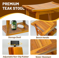 20″ Premium Teak Shower Bench with Shelf & Handle for Indoor/Outdoor Use