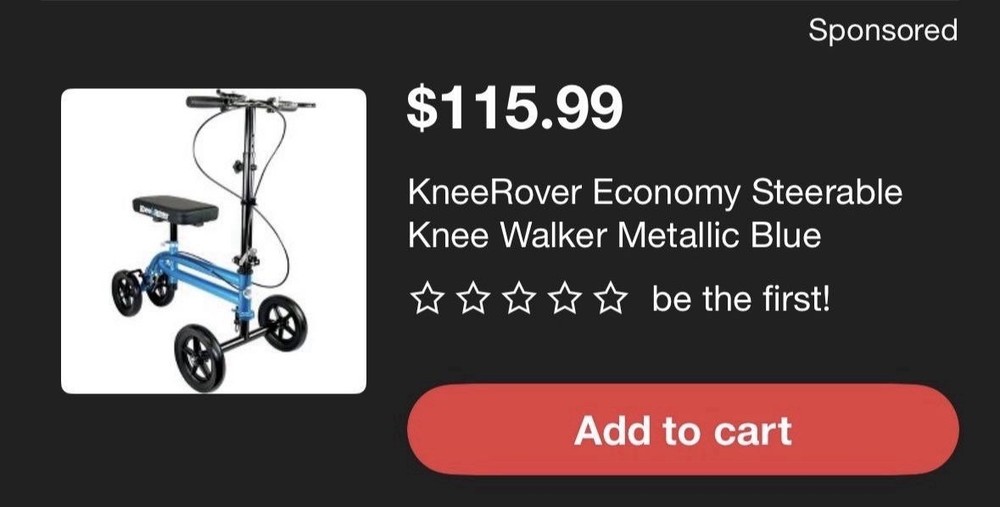 KneeRover Economy Steerable Knee Walker 4-Wheel Adjustable Height Blue/Black