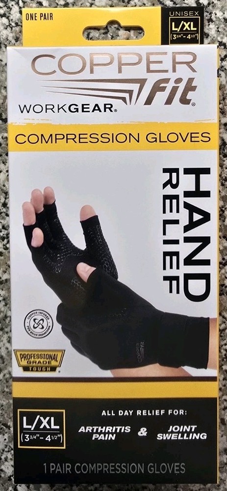 COPPER FIT Work Gear Large/Extra Large 3.75″-4.50″ Compression Gloves. NEW. 1 PR