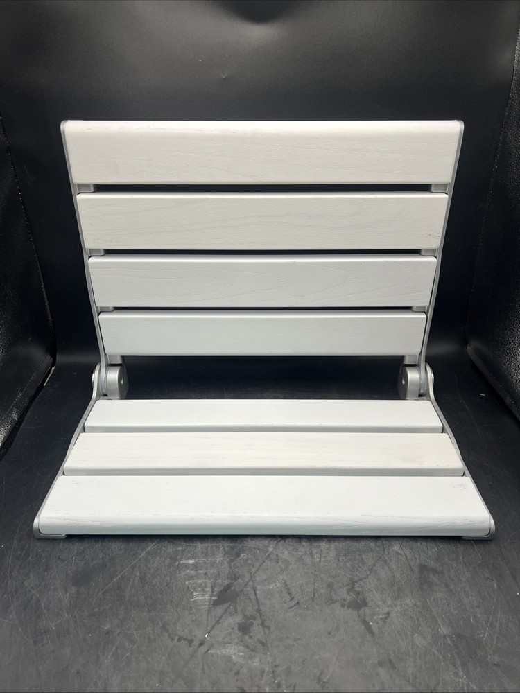 Shower Seat 16 in Wall Mounted Folding Teak in White, Shower Bench.