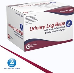 Urinary Leg Bag Catheter 1000ml Medium Anti-Reflux Non-Drip Valve 12 Pack