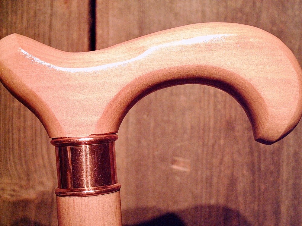 MAPLE derby handle cane COPPER COLLAR maple wood shaft custom MADE IN THE USA