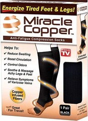Miracle Copper Unisex Adult Socks Extra Firm Size Small/Medium 1 Pair Black