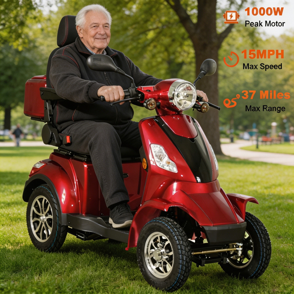 Electric Mobility Scooter 1000W Motor 37Mile Range Dual Brake System All-Terrain