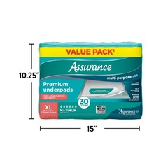 Assurance Unisex Premium Quilted Underpad, Maximum Absorbency, XL (30 Count)