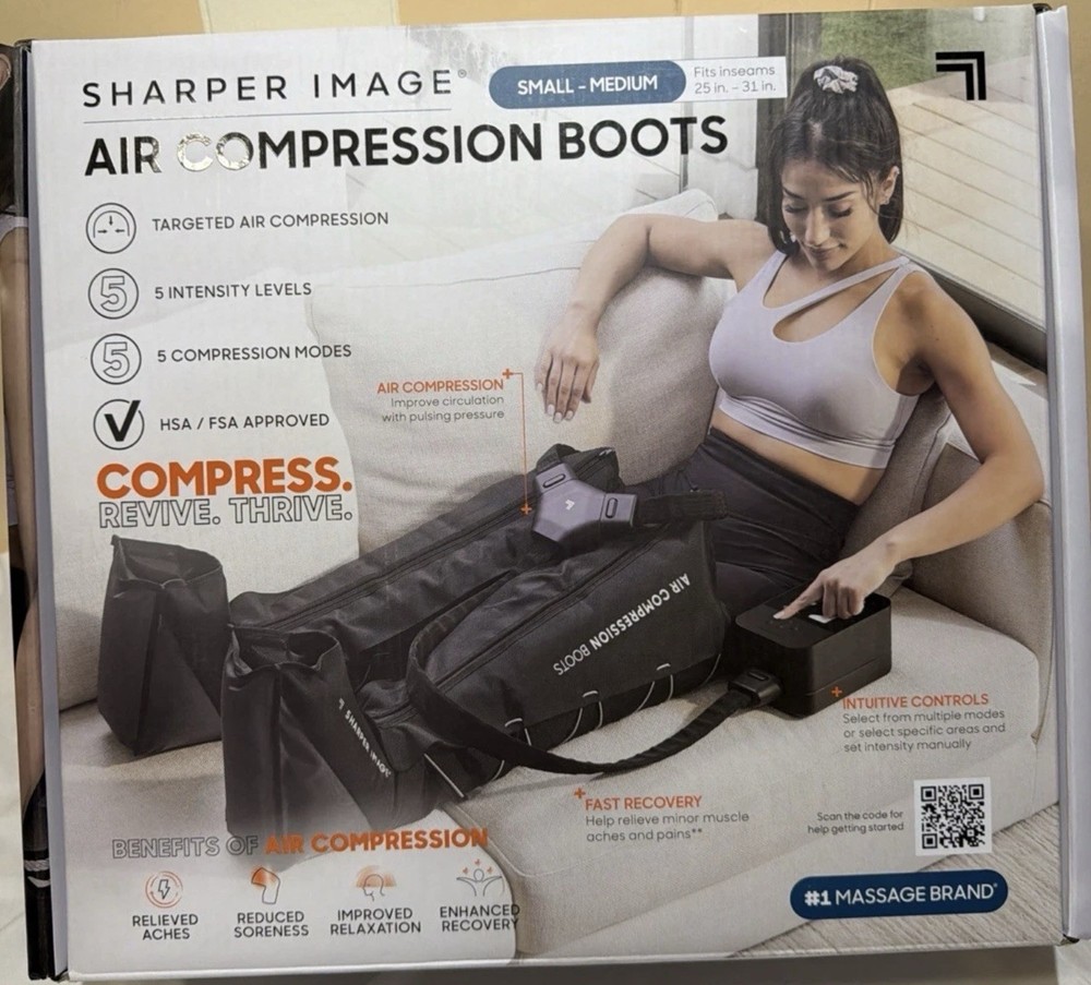 SHARPER IMAGE Air Compression Boots Small-Medium Muscle Massager. Black. New