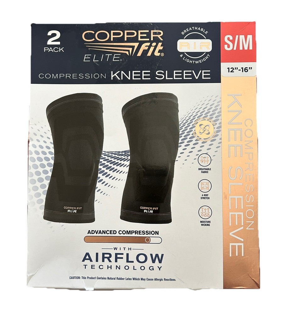 Copper Fit Elite Air Compression Knee Sleeve- Black S/M (12”-16”) 2 Pack
