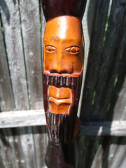 43″ Hand Carved Painted Wood Walking Stick Cane Warrior Wood Bearded Snake Man
