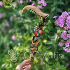 Adam Eve Handpainted Walking stick cane Aple & Snake Wooden Hole Bible Christian