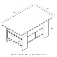 Furinno Andrey Coffee Table Bin Drawer Columbia Walnut/Dark Brown 11158Cwn/Dbr
