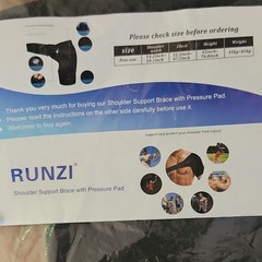 RUNZI Shoulder Support Brace w/ Pressure Pad Adjustable Black Free Size