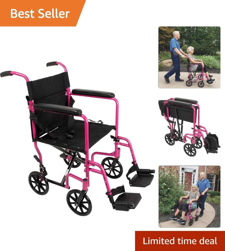 Lightweight 20 lb Foldable Transport Wheelchair with 19“ Seat – Pink Elegance