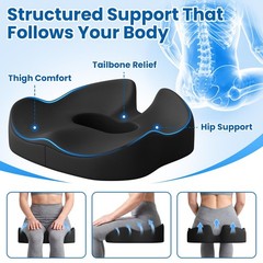 Hemorrhoid Discomfort Tailbone Pressure Coccyx Office Chair Seat Cushion Black