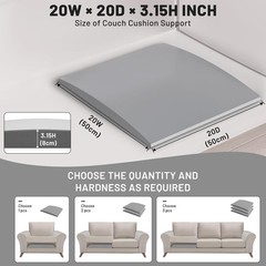 Couch Cushion Support for Sagging Seat, Fix 2–3 20x20x3.15 In- 3 Pack, Grey