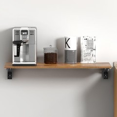 Wall Mounted Folding L30″ * W20″ Rustic Brown Desktop & Black Shelf Brackets