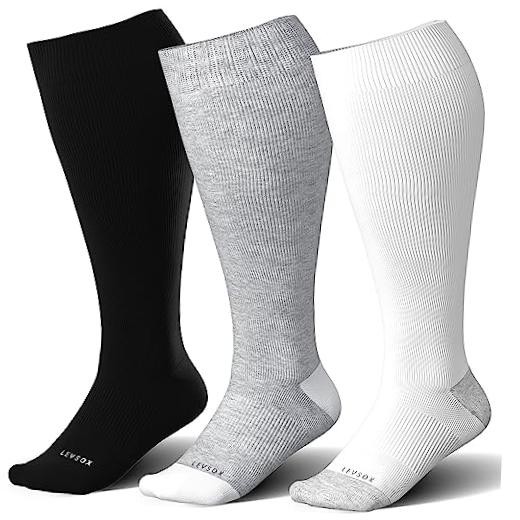 Wide Calf Compression Socks for Women&Men XX-Large 3 Pair-black/White/Grey