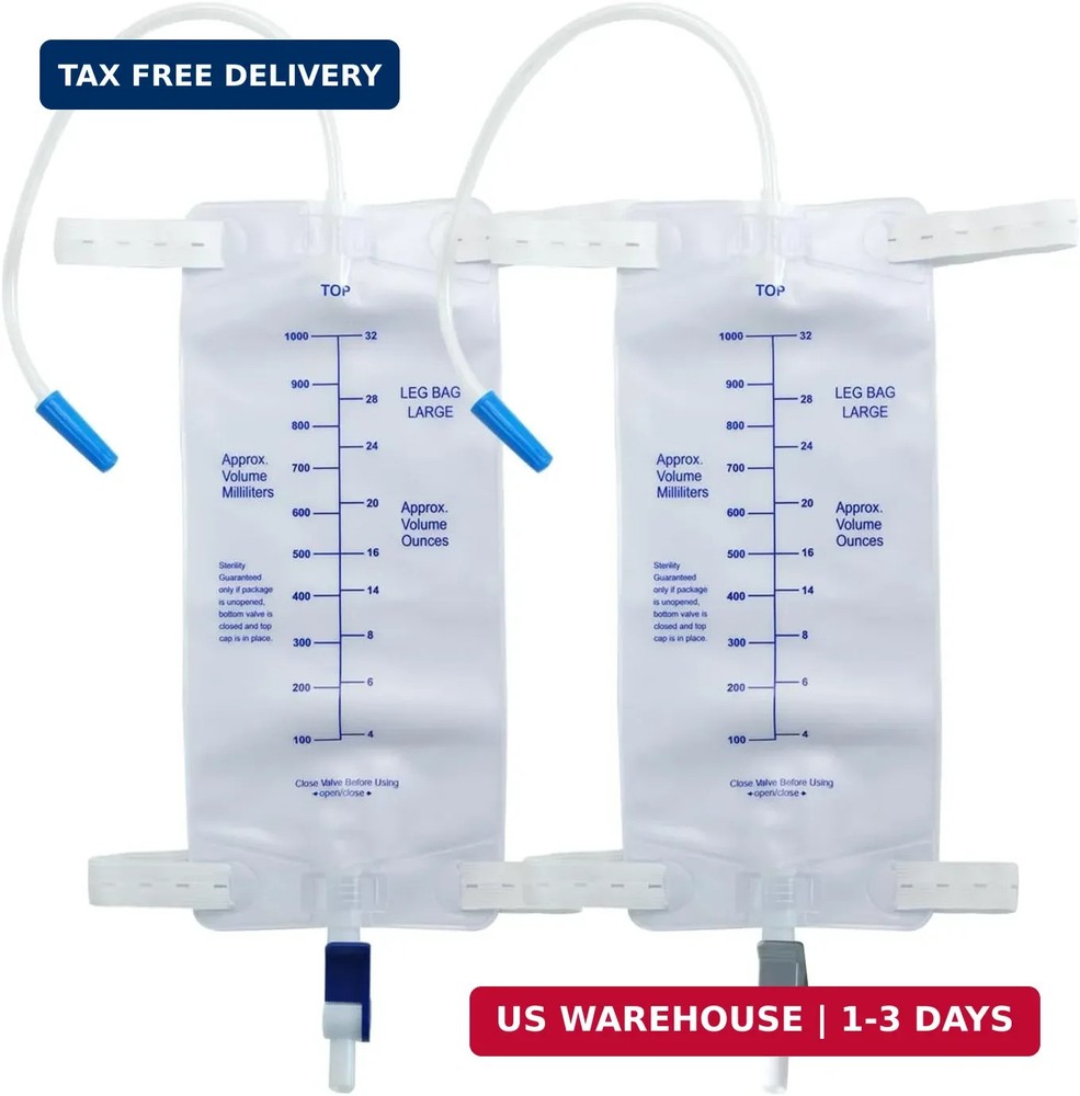1000ml Leg Bag for Catheter and Urinary Drainage, Anti-Reflux Valve with Advance