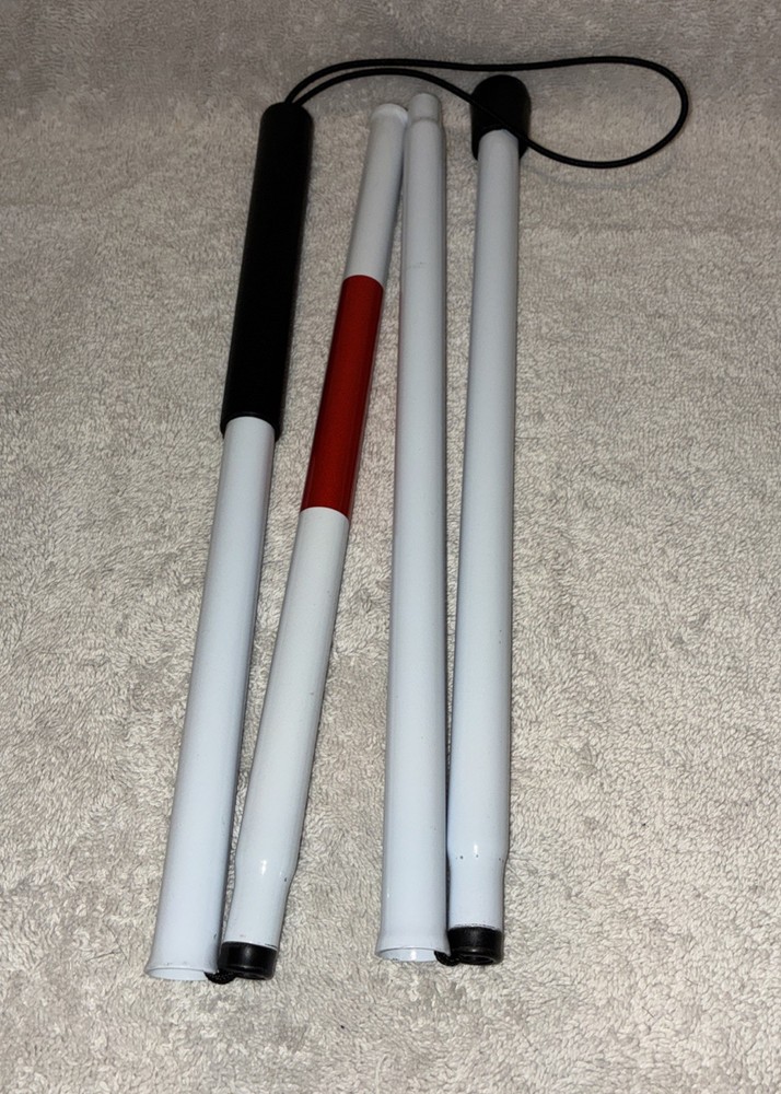 Collapsible White Aluminum Cane For Visually Impaired 48 In Textured Grip