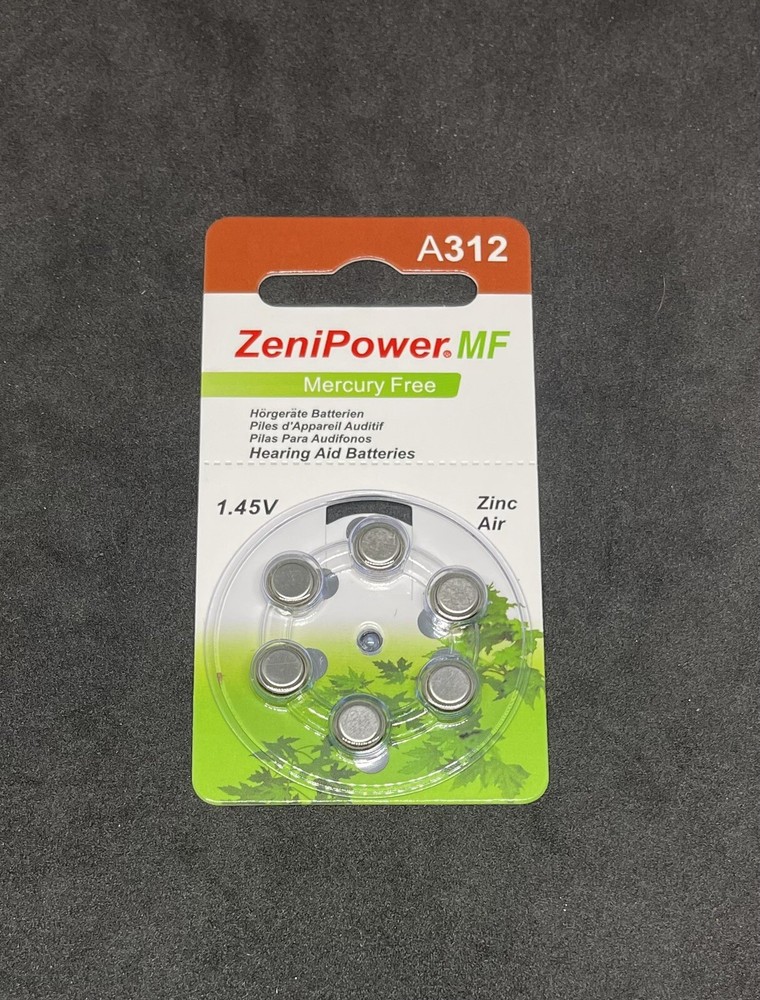 6 PACK Size A312 Hearing Aid Batteries by ZeniPower ZINC AIR 1.45V FRESH 05/2025