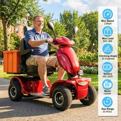 1000W 4-Wheel Heavy Duty Seniors Mobility Scooter 500lb 33 Miles 48V 20Ah 15 mph