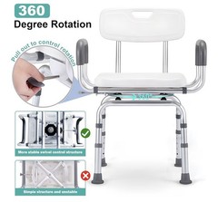PETKABOO 360° Swivel Shower Chair with Armrests & Backrest Portable Bath Seat