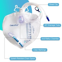 Urinary Drainage Bag with Anti-Reflux Chamber, Bedside Drainage Bag 2000 mL w…