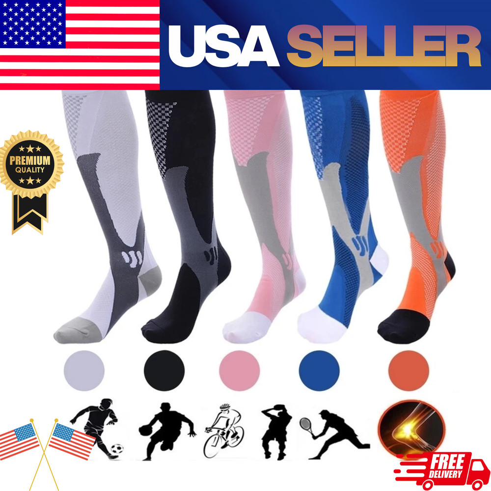 1-2 Pairs 30-40 mmHg Compression Socks – Knee High Support for Running & Sports