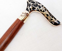 Vintage Designer Brass Handle Antique Style Victorian Cane Wooden Walking Stick