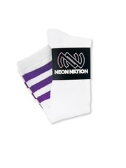 Unisex White Knee High Team Tube Socks with One Size White With Purple Stripes