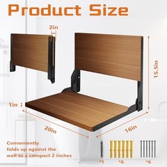 Folding Shower Seat 20“, Large Teak Shower Seat, Folding Shower Bench, Wall