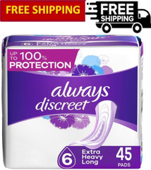Always Discreet Adult Extra Heavy Long Incontinence Pads, Size 6 (45 Count)