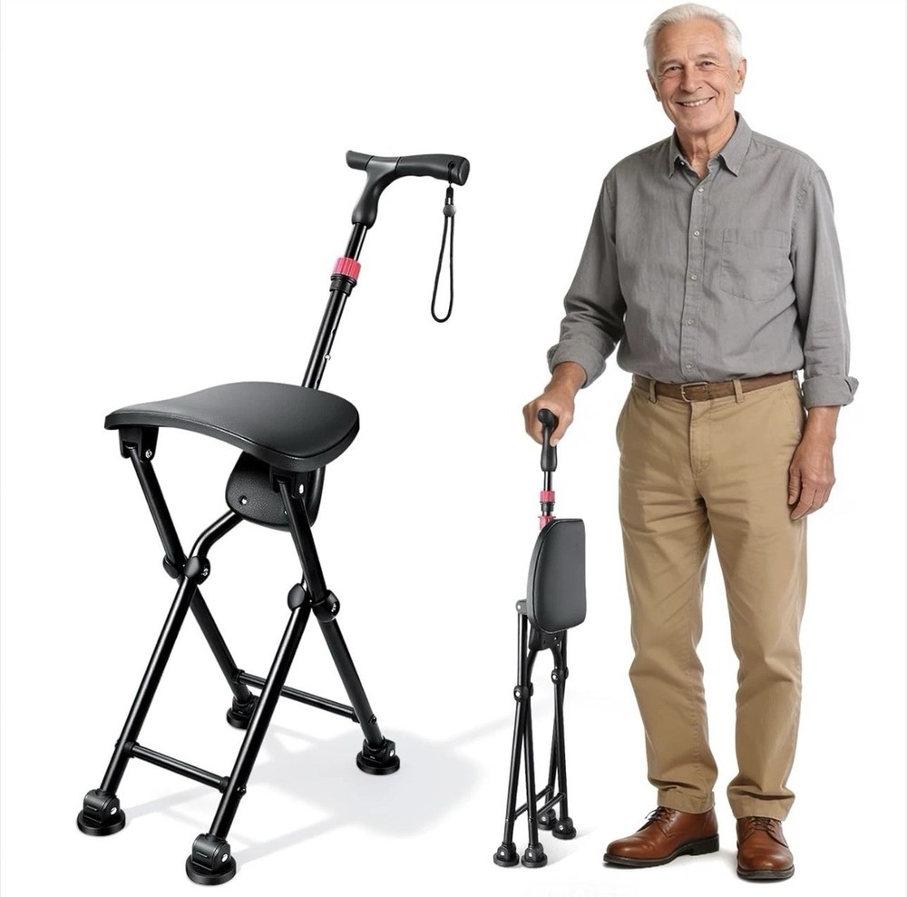 Holds 400 lbs Folding Cane w/ Seat | Durable Stable Walking | 19.69” Seat Height