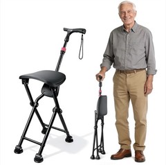 Holds 400 lbs Folding Cane w/ Seat | Durable Stable Walking | 19.69” Seat Height