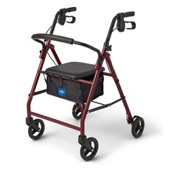 Medline MDS86850E Rollator Walker Burgundy Aluminum Foldable Adjustable Handles