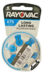 6 Pack Rayovac Size 675 Hearing Aid Batteries