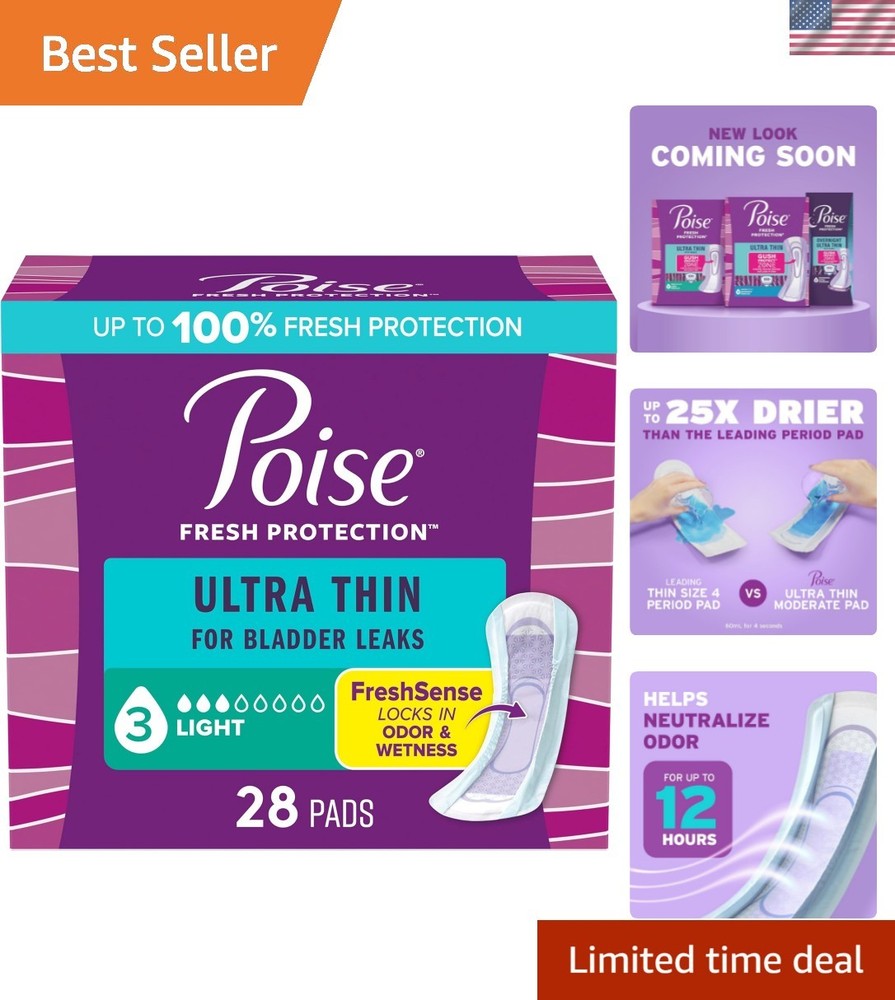 Regular Length Ultra Thin Incontinence Pads – 28 Count for Light Bladder Leaks